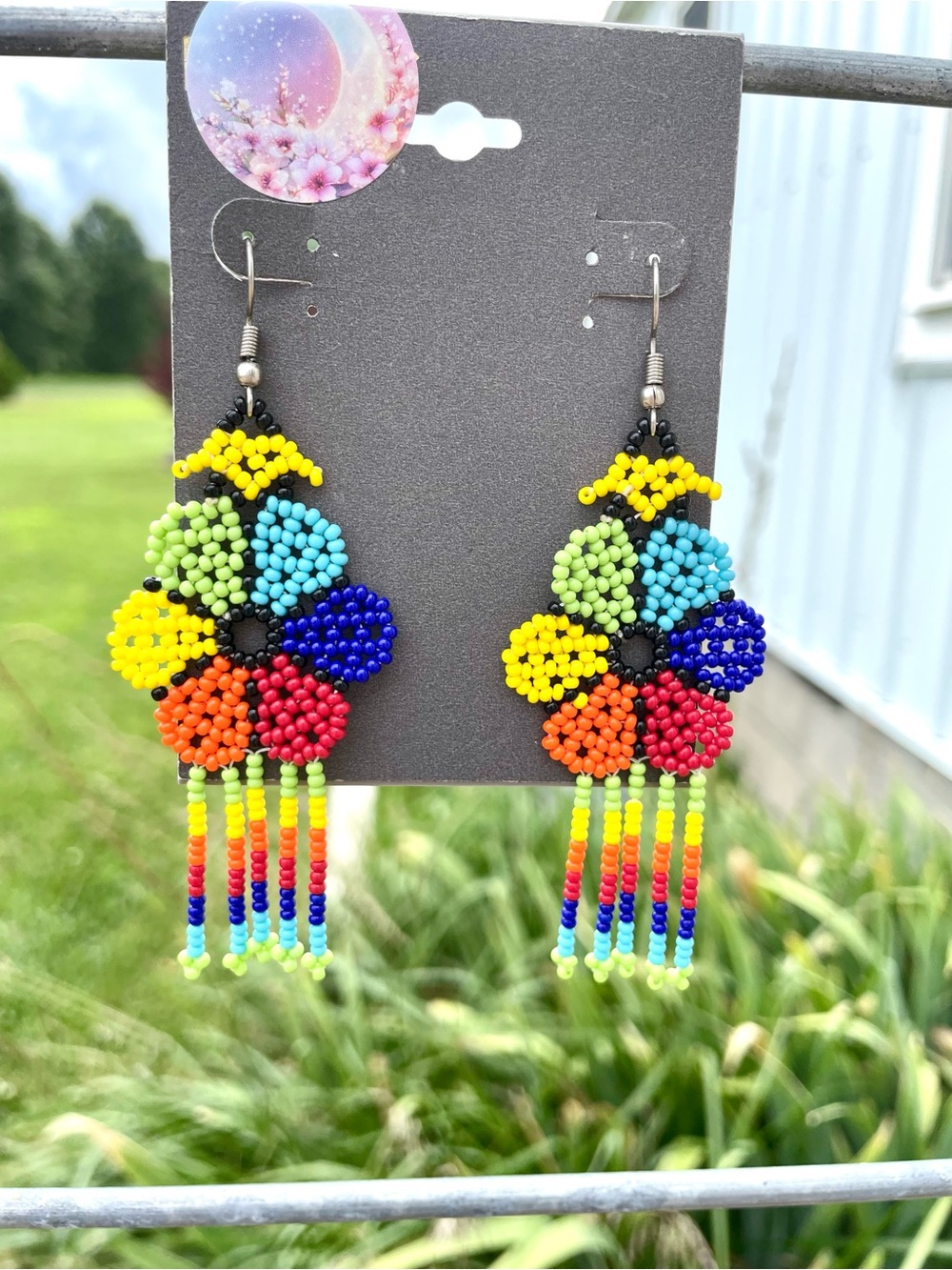 Multi-Color Beaded Flower Fringe Earrings